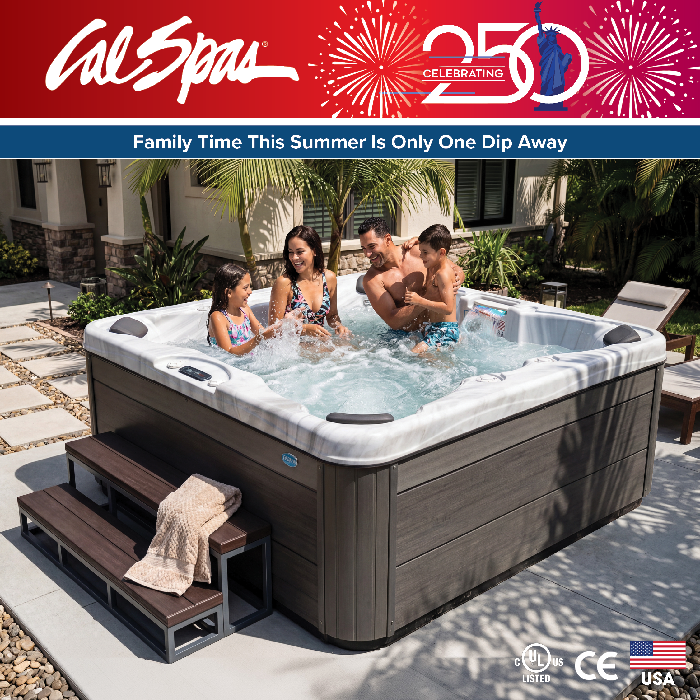 Calspas hot tub being used in a family setting - Palmbeach Gardens